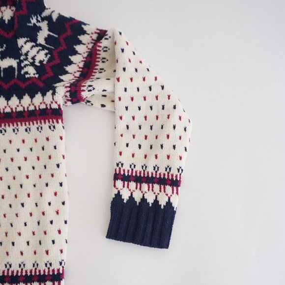 Vintage Tradition White Blue Red Winter Reindeer Snowflake Zip Up Sweater M - Picture 5 of 11